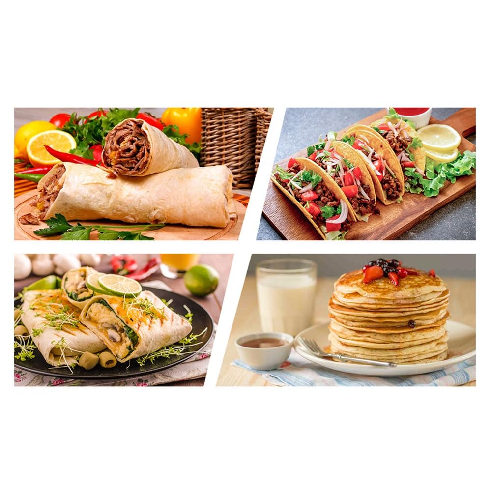SweetSerenade Presse à tortilla de 25,4 cm avec rouleau à pâtisserie, grand moule à tortilla en bois de bambou avec 50 pièces de papier sulfurisé