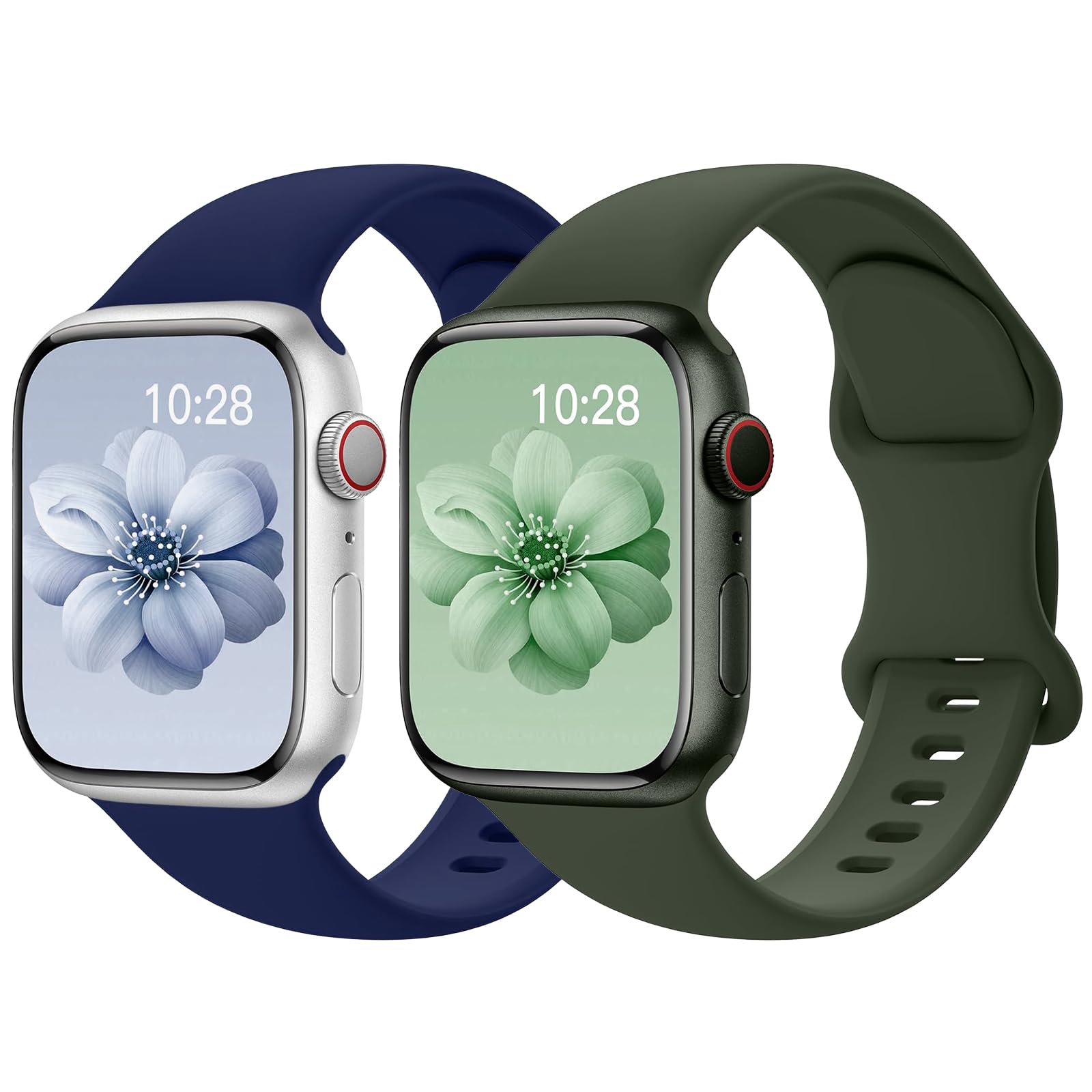 Yoohoo 2 Stück Silikon Armband kompatibel mit Apple Watch 40mm 41mm 42mm 44mm 45mm 46mm 49mm für Damen Herren,Sport Armbänder für iWatch 11 10 9 8 7 6 5 4 3 2 1 Ultra Ultra2 Ultra3 SE 3/2/1