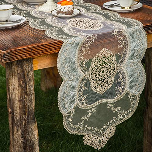 Chemin de table lavable anti-tache vert floral 40x150cm