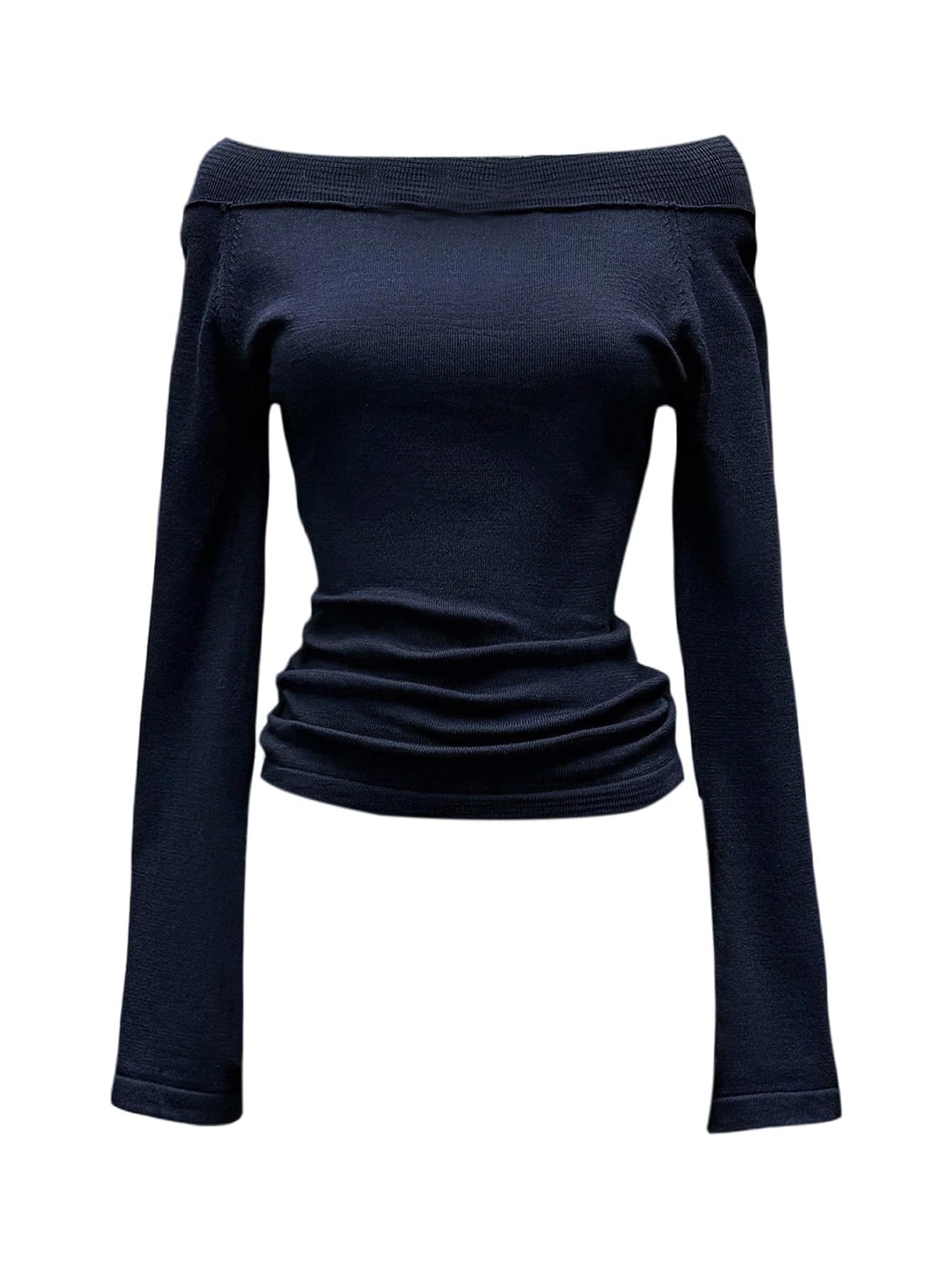 Womens Off The Shoulder Sweater Y2K Ruched Long Sleeve Knit Lightweight Pullovers