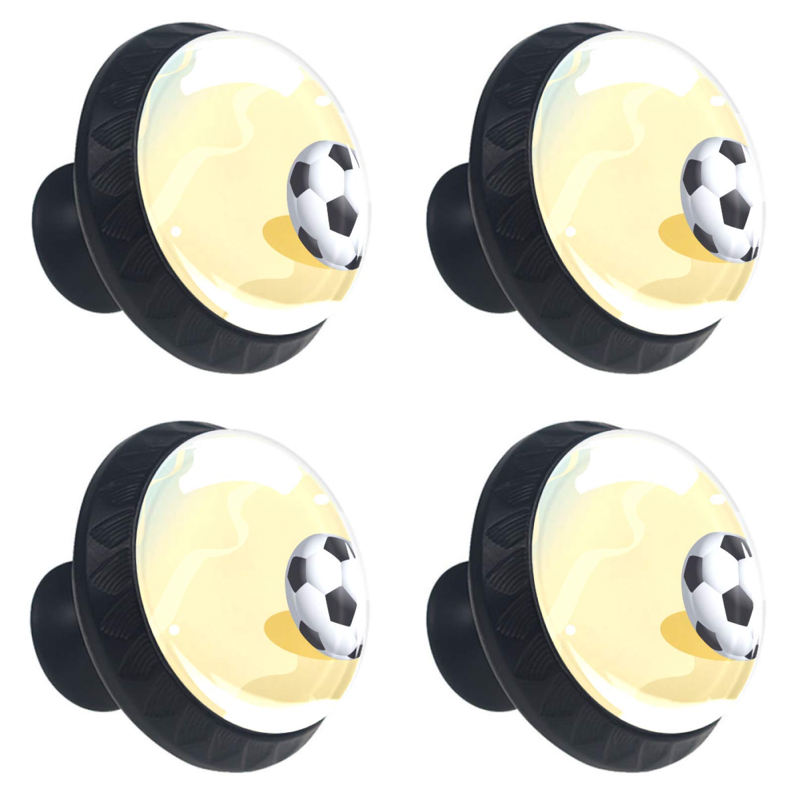 Boutons de meuble football en verre cristal et vis de fixation 30 mm