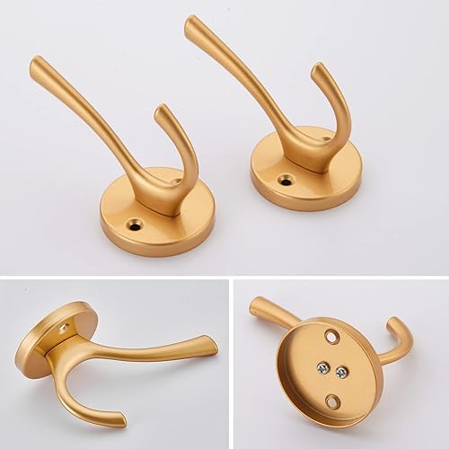 Miniatura 6 de TECI Gancho para abrigos, totalmente metálico con acabado de cepillo dorado, ideal para colgar batas, toallas, bolsas, mochilas y sombreros, montaje