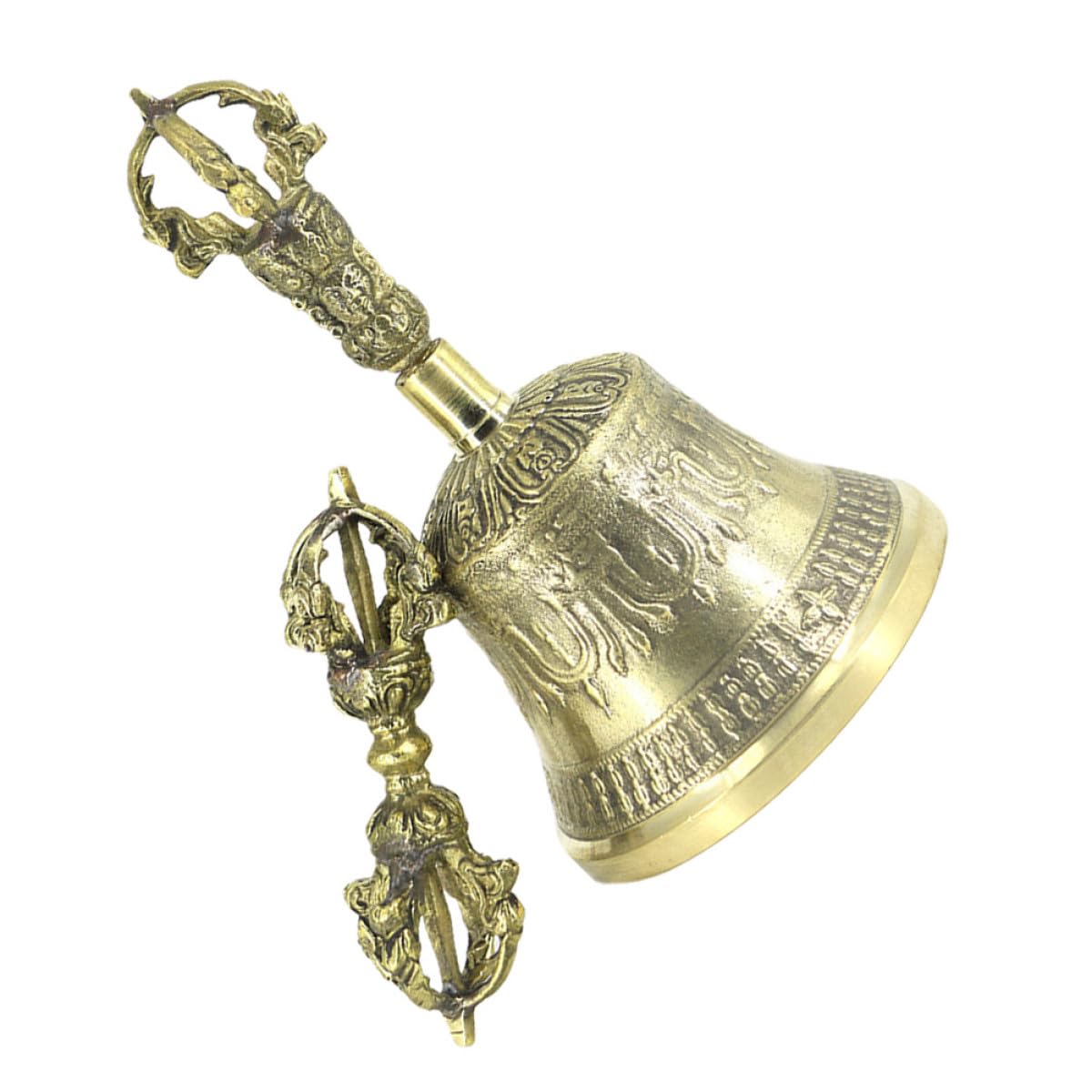 TOYANDONA Campanello Tibetano in Ottone Manico Staccabile, Campanello Mano Decorativo a Cinque Fili per Meditazione, Facilmente Impugnabile, Uso per Decorazione e Regalo