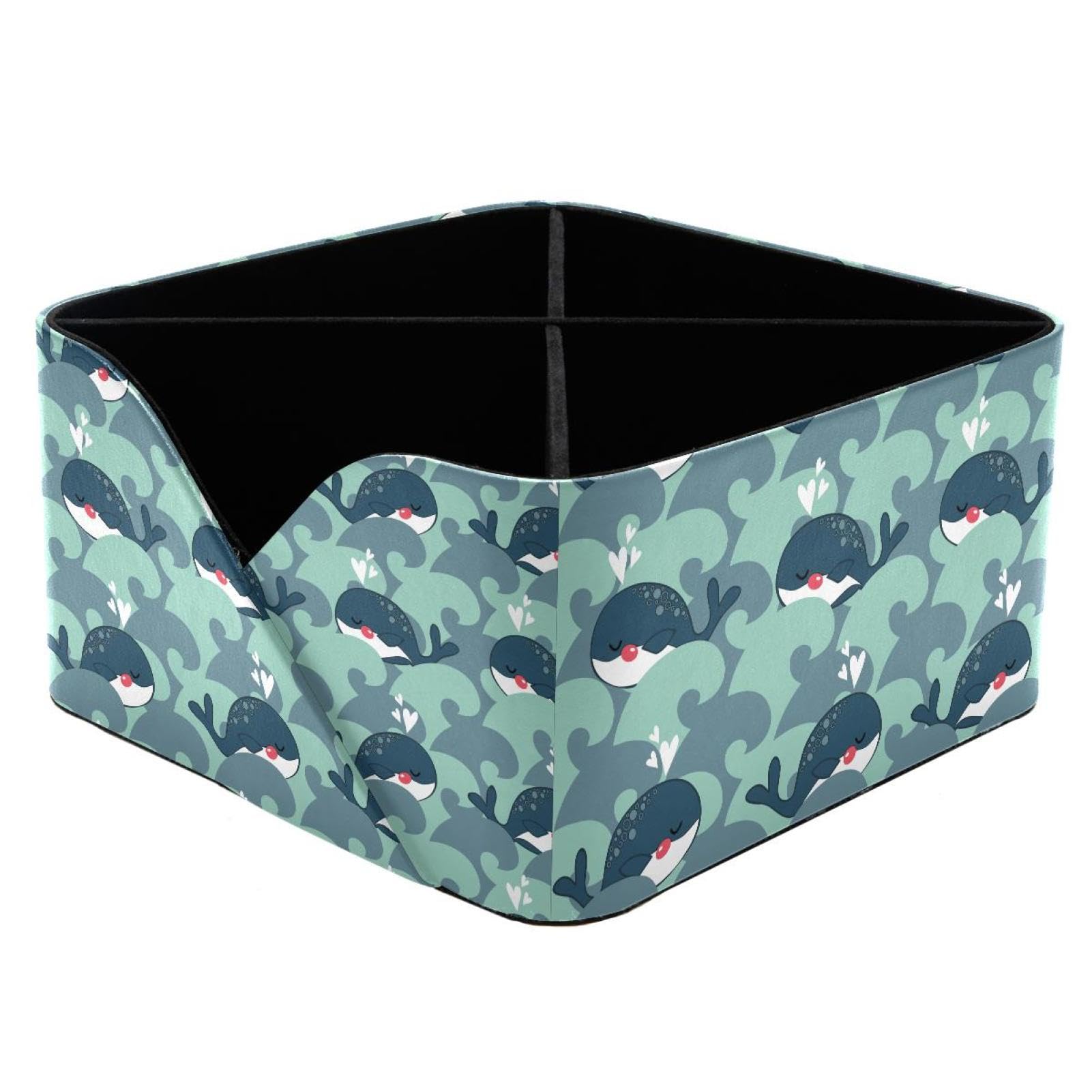 KengjuTesu Underwater Life Cute Blue Whale Pattern Desktop Organizer Pen Holder, Rectangular Pencil Cup for Office, Study and Makeup Stations