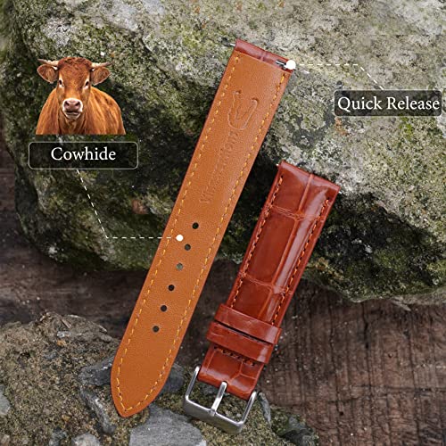 Vinacreations 22Mm Light Brown Alligator Leather Watch Band Men Crocodile Belly Quick Release Vintage Replacement Wristwatch Strap Silver Tag Buckles Dh-06-22Mm #TOP2