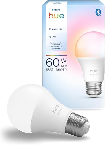 Miniatura 2 de Philips Hue Essential - Bombilla LED inteligente A19, ambiente blanco y color, base E26, 8.8W, 2200K-6500K, 800 lúmenes, regulable, funciona