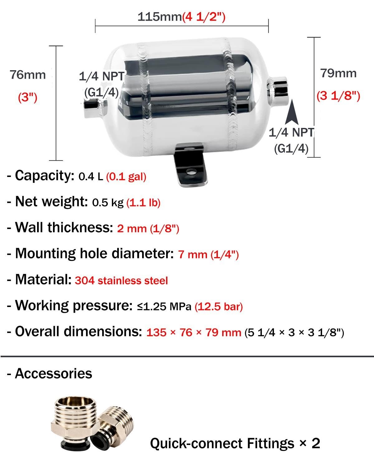 Serbatoio Aria Compressa Bombola Di Aria Compressa Portatile Da 0,1-0,8 L