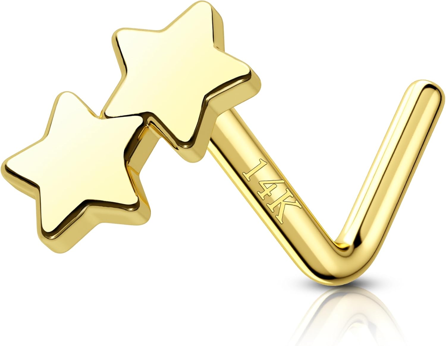 14k Solid Gold Nose Stud 20G 1.5MM(each star) Nose Rings L Shape Real Gold Nose Piercing Jewelry