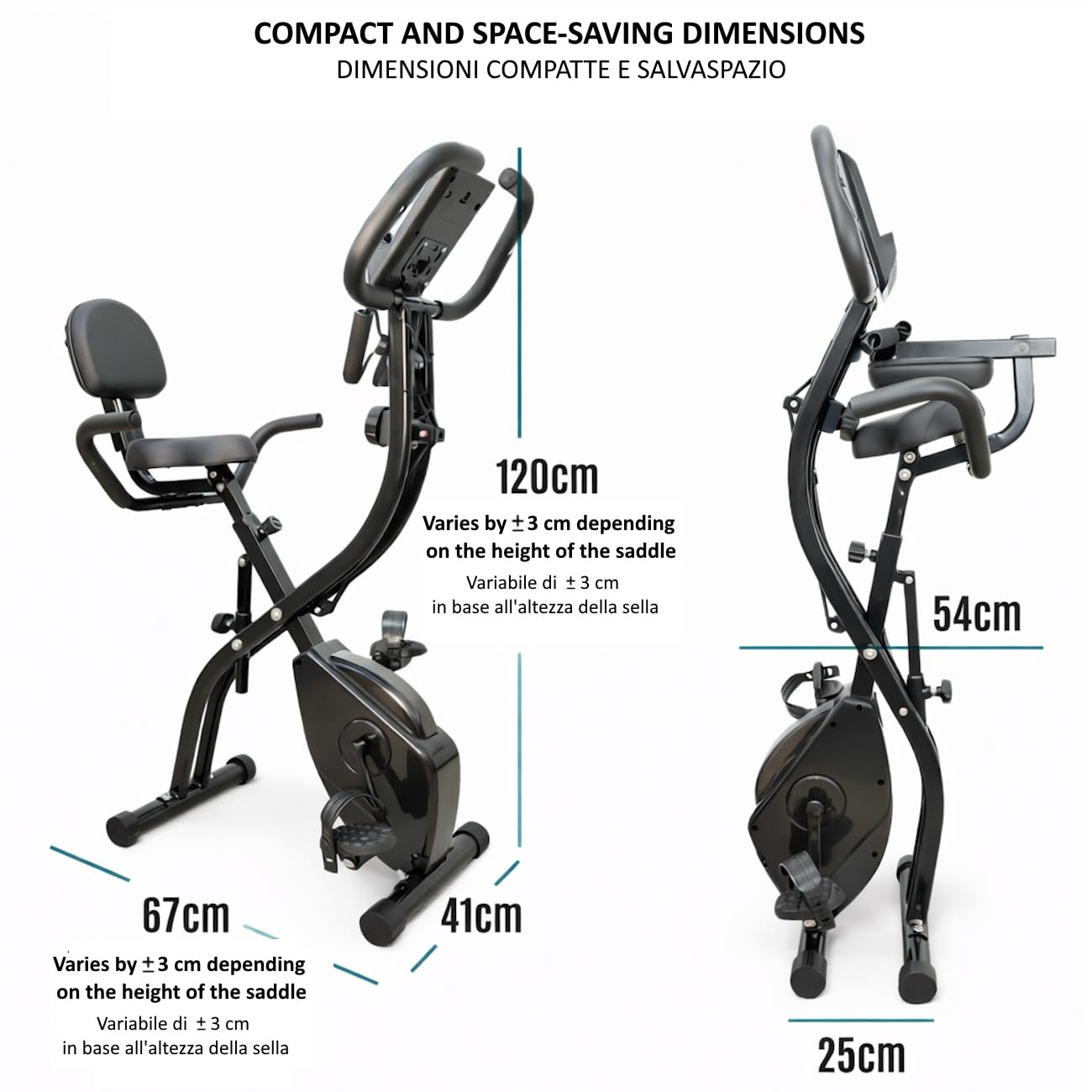 FFitness Cyclette Pieghevole X-Bike Ergometro Seduta Max 120kg |INCLUSO Cardiofrequenzimentro Porta Cellulare Bande per Esercizi