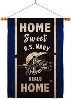 Breeze Decor Home Sweet US Navy House Flag Dowel Set Armed Forces USN Seabee United State American Military Veteran Retire Official Decoration Banner Small Garden Yard Gift Double-Sided, Made in USA