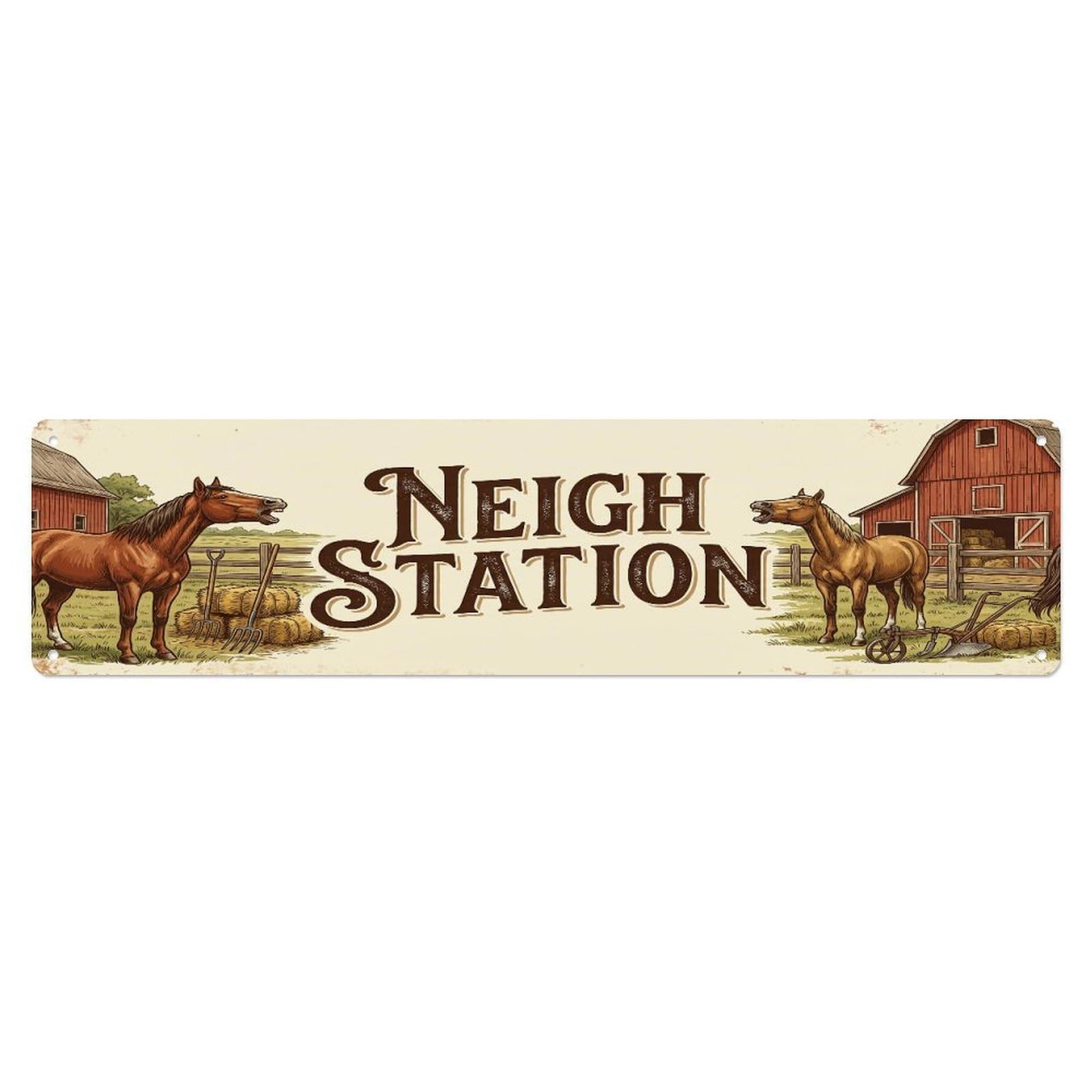 Xanthor Style Metal Tin Sign Vintage Barn Neigh Horse Farmhouse Funny Horse Backyard Farm
