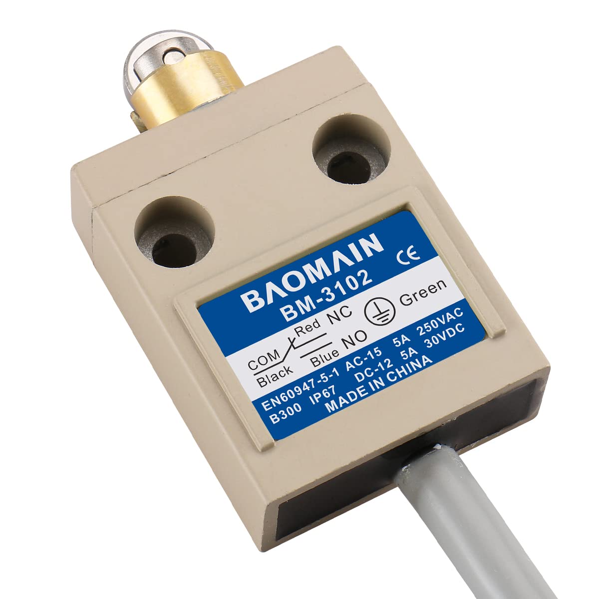 BAOMAIN Interrupteur de Fin de Course Industriel BM-3102 (TZ-3102), Piston à Rouleau en Acier Inoxydable, Étanche IP67, Contact Momentané SPDT (1NO+1NC), Commutateur de Position Robuste