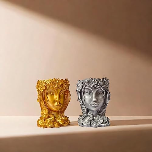 Miniatura 8 de Romehaha Macetero de cabeza, macetas con agujero de drenaje, macetas únicas con ojos cerrados, macetas de cabeza de resina para plantas de interior