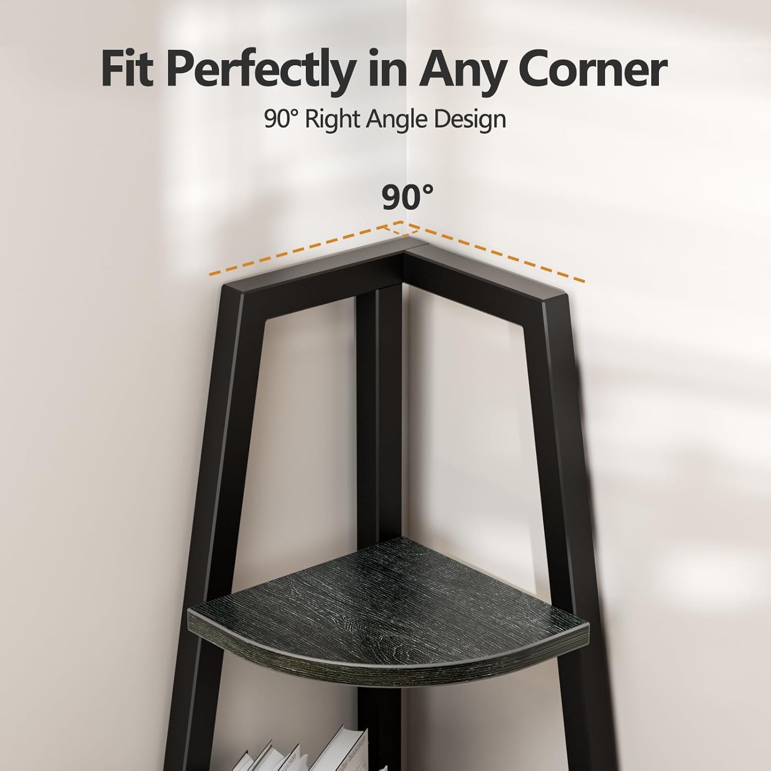 Furnulem 5 Tier Corner Shelf with LED Light, 67.2” Tall Standing Shelf for Wall Corner, Narrow Bookshelf Ladder Shelf for Bedroom, Living Room, Plant, Wood Storage Rack, Metal Frame (Black Oak)