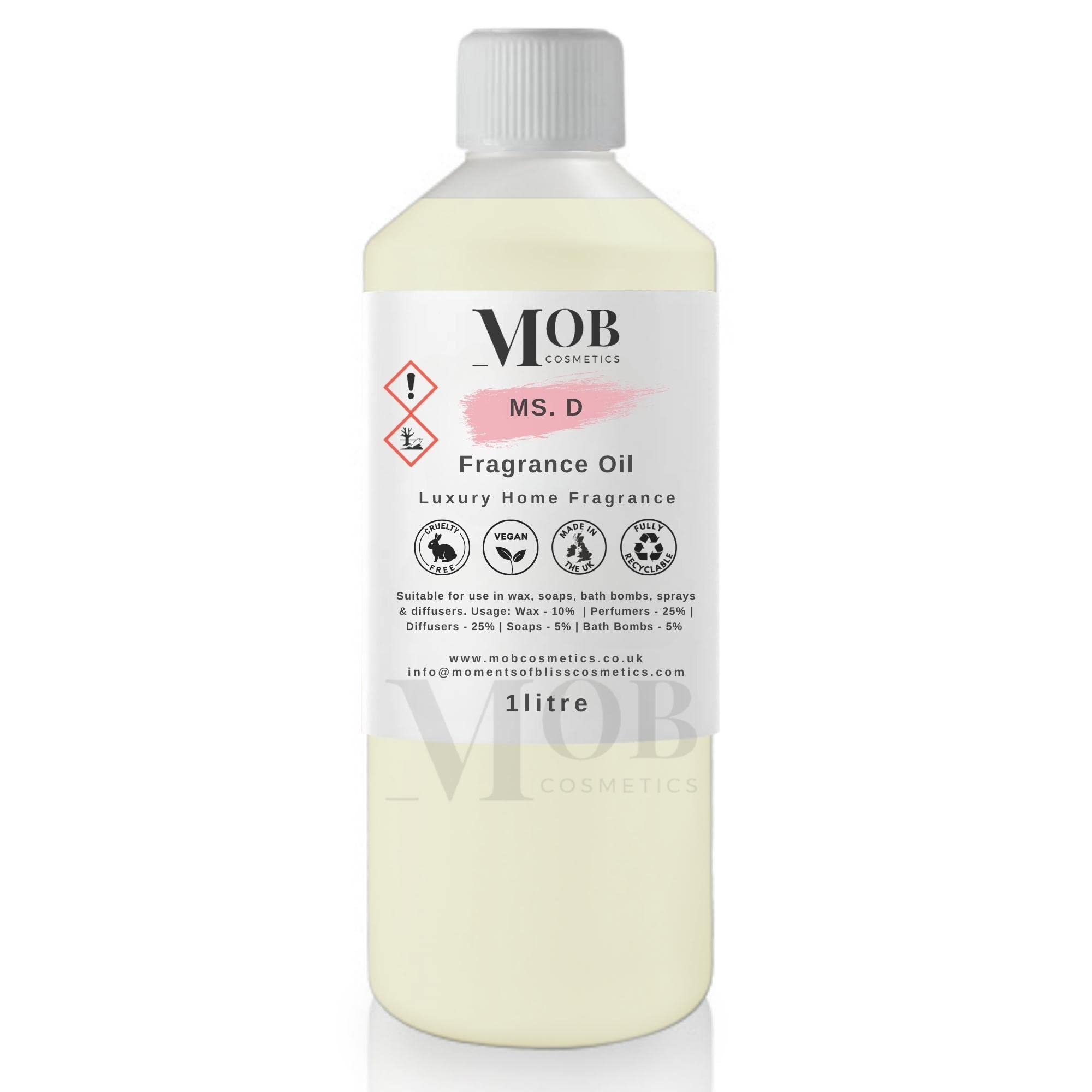 Ms. D Luxury and Designer Fragrance Oil | Highly Concentrated | Perfect for Candles, Soaps, Bath Bombs, Diffusers, Wax Melts | UK Made | Vegan (Ms. D, 1litre) — image 1