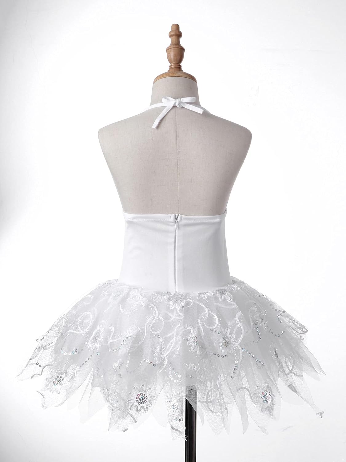 Kids Girls Halter Sleeveless Sequins Ballet Mesh Tutu Dress Gymnastics Leotard with Antler Headband Wrist Flower