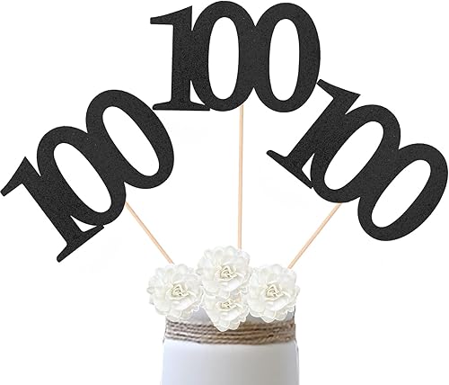 Paquete de 10 palos de centro de mesa de aniversario de 100 cumpleaños con purpurina de doble cara, número 100 para decoración de fiesta de mesa de