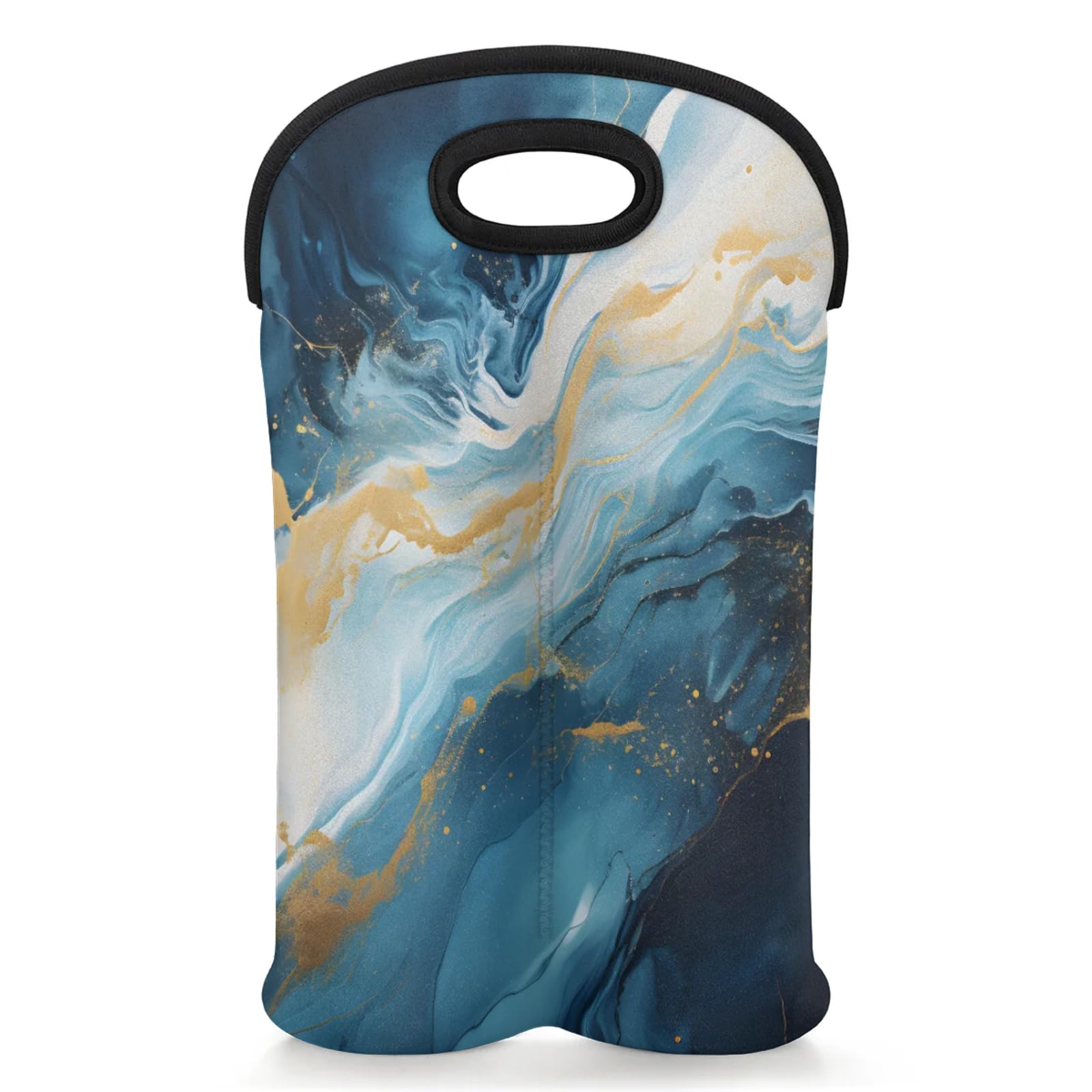 GzLeyigou 2 Bottles Abstract Blue Liquid Wine Bag Sleeve Totes Neoprene Protective Wine Carrier Bag for Wine,Water, Champagne, Beer, Baby Bottles,Gift 14.5 x 10 Inches
