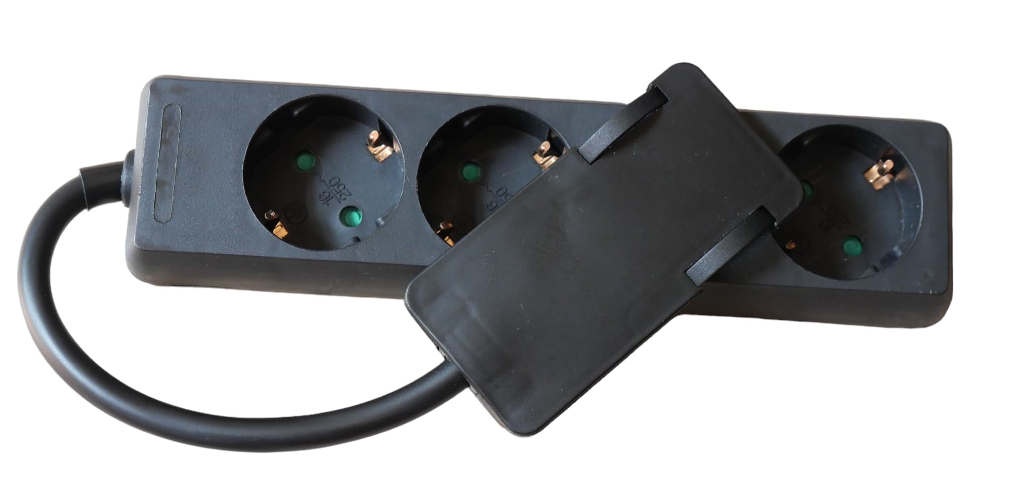 Steckdose 4Fach Schwarz Flach Stecker Möbel Schwarz CE mit kurzem Kabel (2)