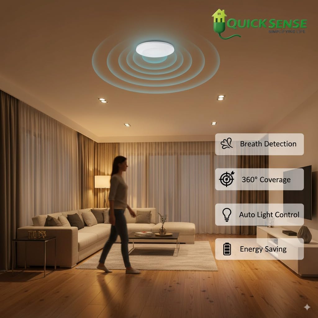Quick Sense Microwave Motion Sensor (QS-M5B) | 5.8GHz Radar | 360°/180° Detection | Wall & Ceiling Mount | Adjustable Range | Day/Night Light Sensor | Automatic Lighting Control 3