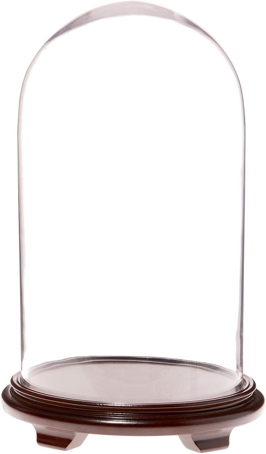 Plymor 11.75" x 20" Glass Display Dome Cloche (Walnut Wood Veneer Footed Base)