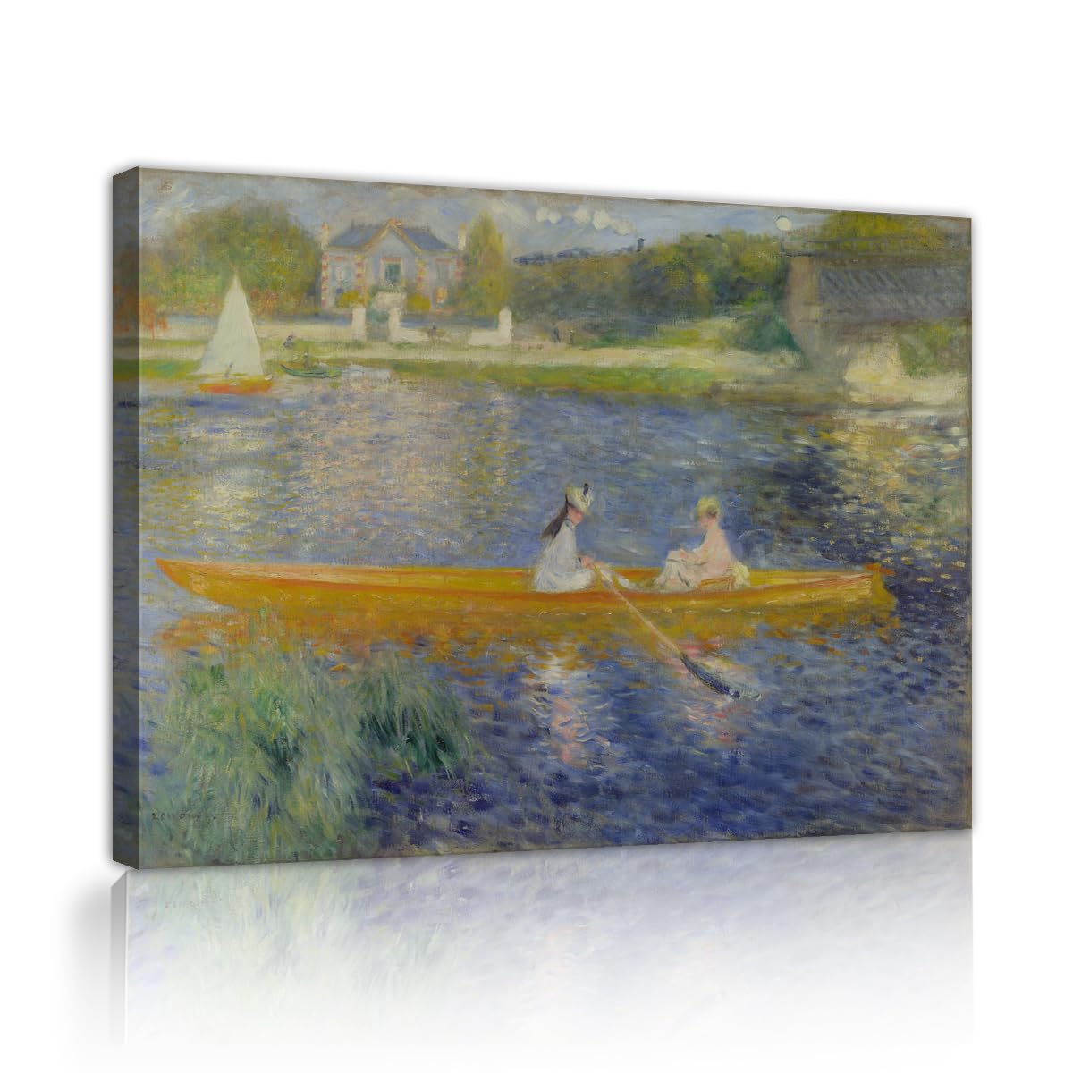 TOANGWALL Serene Boating Lake Canvas Wall Art House Pierre Auguste Renoir The Skiff Famous Impressionist Painting Framed Prints for Room Decor 80x95cm