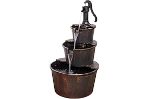 Alpine Corporation Outdoor Tiered Water Fountain, Rustic Pump, Barrel, Old-Fashioned Waterfall, 40" in Brown