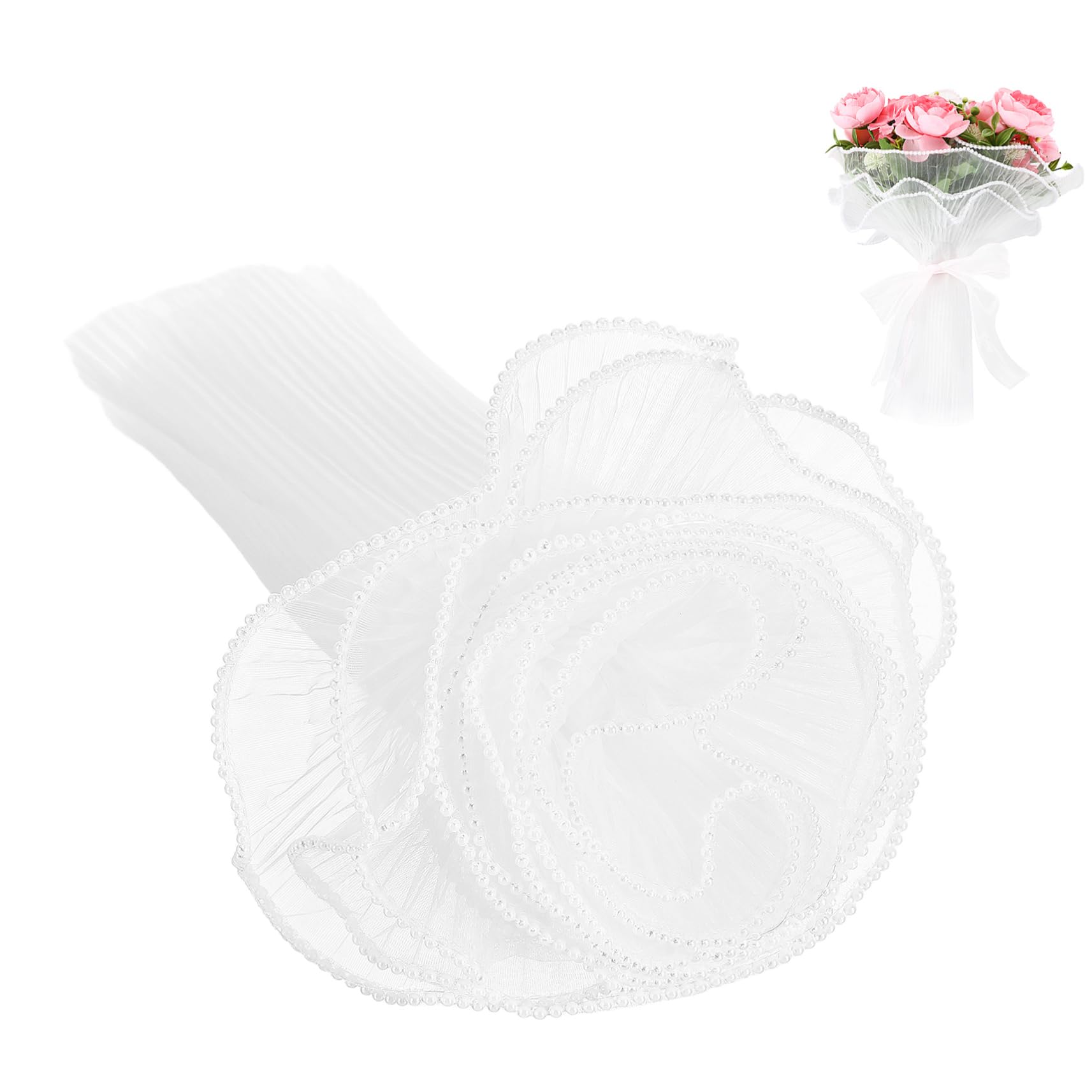 jojofuny Luxurious Wavy Pearl Mesh Floral Wrapping Paper 4 Yard Roll for Fresh Flower Arrangement