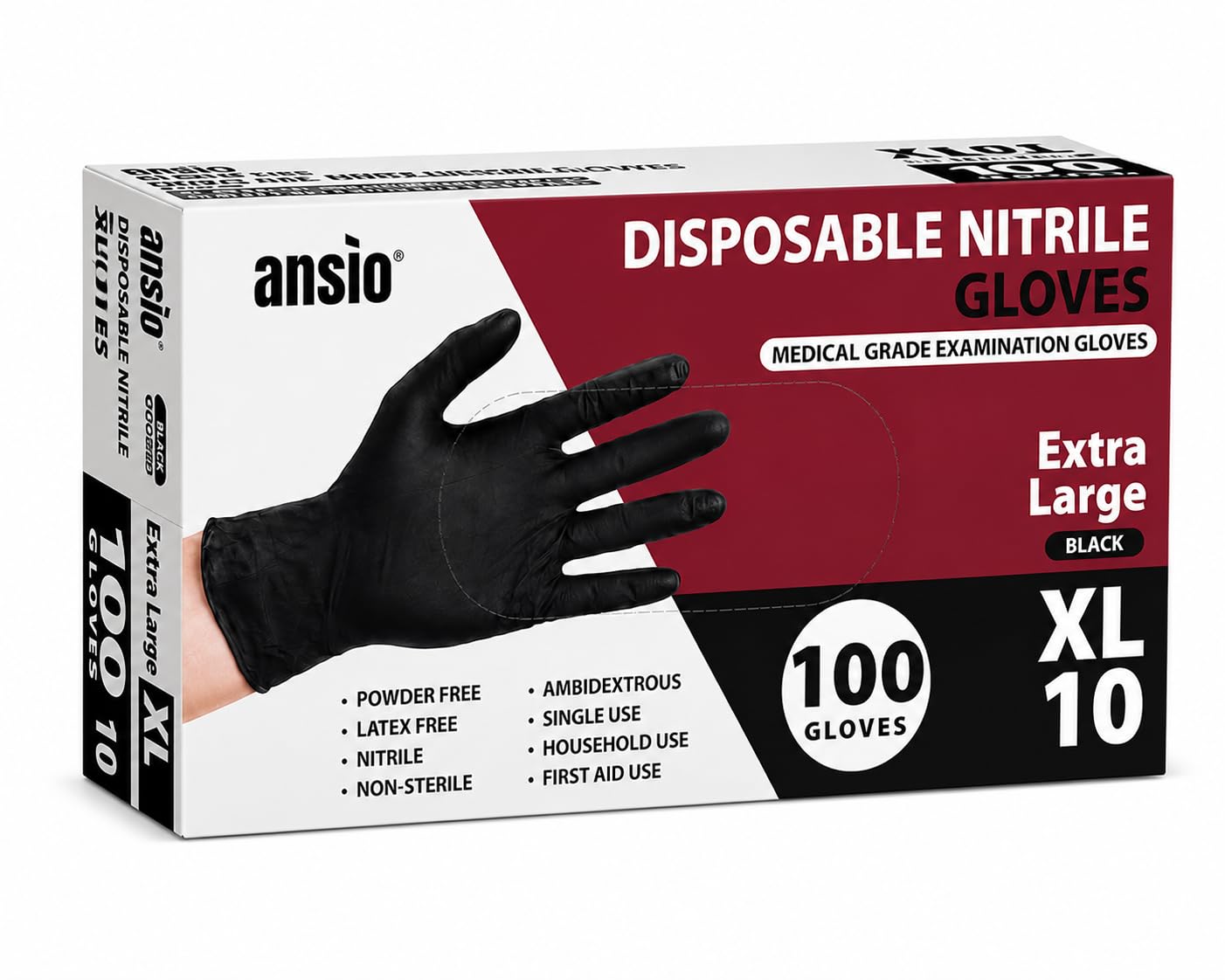 ANSIO Black Nitrile Gloves Extra Large XL, 200 Disposable Gloves, Powder Free Latex Free Medical Grade Examination Gloves, Touchscreen Compatible Food Safe for Cleaning, Food Prep, Hair Dye & DIY