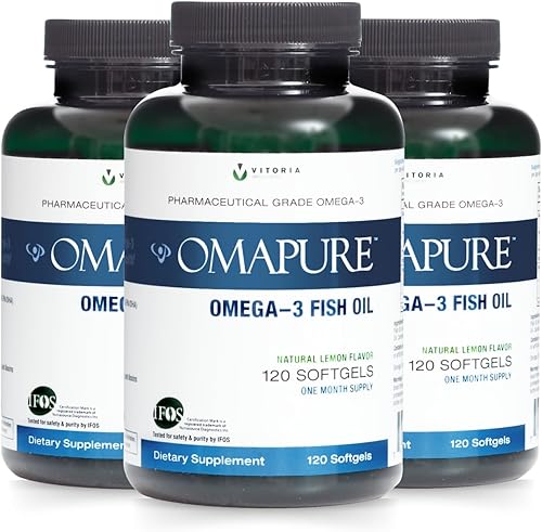 OMAPURE Aceite de pescado omega-3 de grado farmacéutico (3 botellas 120 cápsulas blandas) Fabricado con aceite de pescado certificado IFOS 5