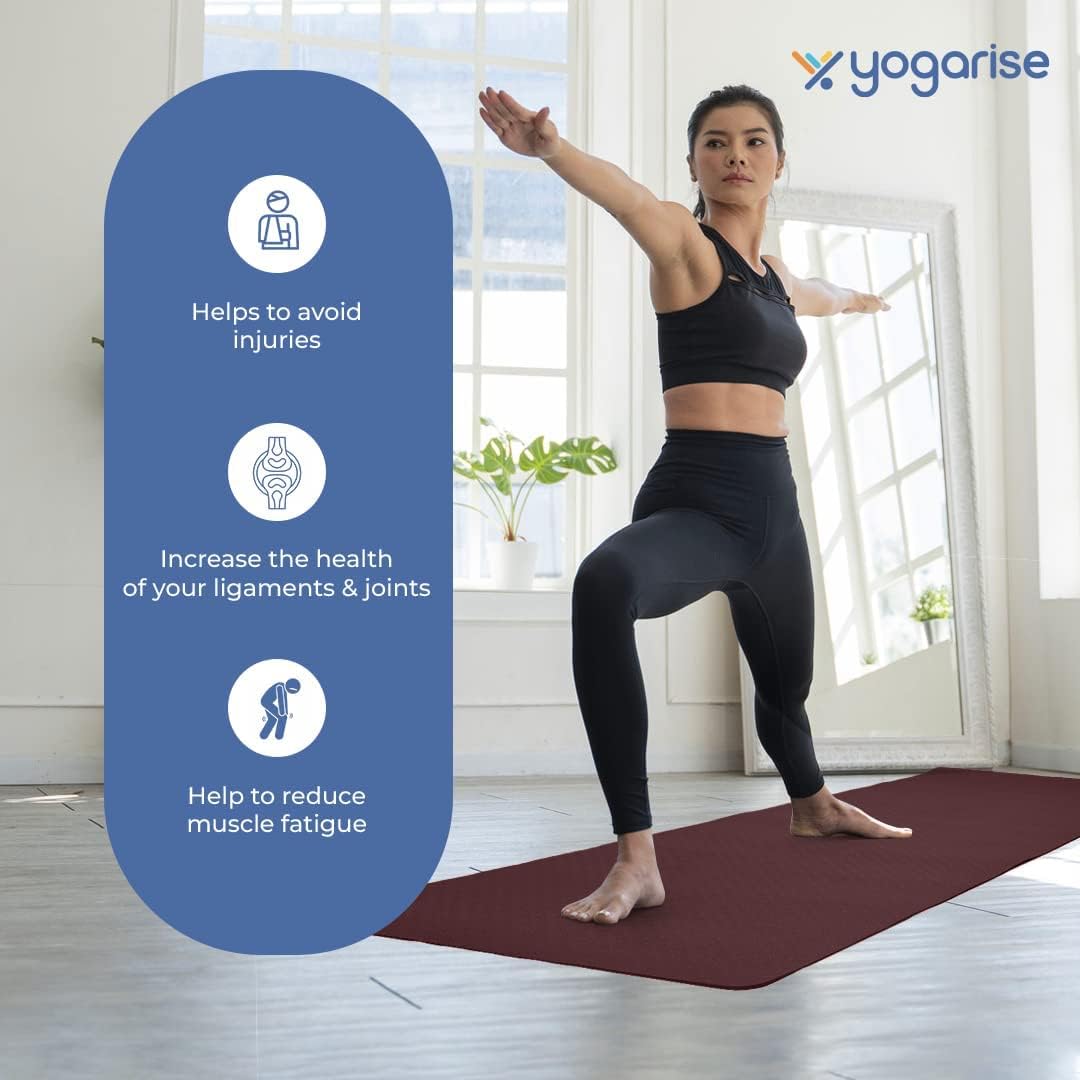 Exercise Mat for Gym Workout and Flooring Exercise Long Size 6 mm Yoga Mat for Men & Women (Made in India) (Wine, 6mm)