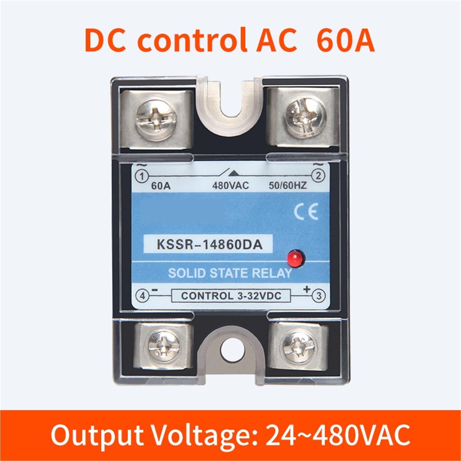 1Pcs DC-AC AC-AC DC-DC 24-220V KSSR Single Phase Solid State Relay SSR Relay Module 10A 25A 40A 60A 80A 100A 120A(DC Control AC 60A)