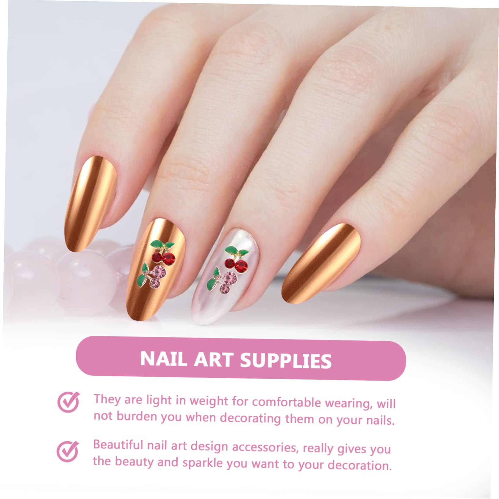 FRCOLOR 2 Set Di Ciondoli Per Unghie Alla Moda Con Ciliegie E Strass Per Nail Art Da Donna 60 Pezzi*2