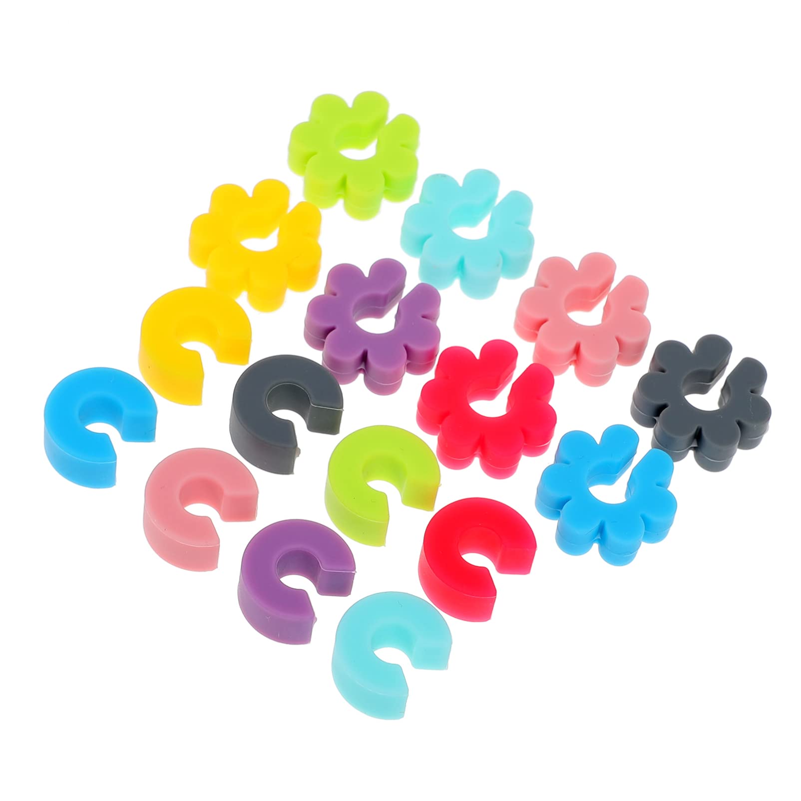 COLLBATH 16Pcs Assorted Color Silicone Drink Markers Perforation Design Wine Cup Identifiers for Parties Celebrations and Events Food Grade Silicone Wine Charms