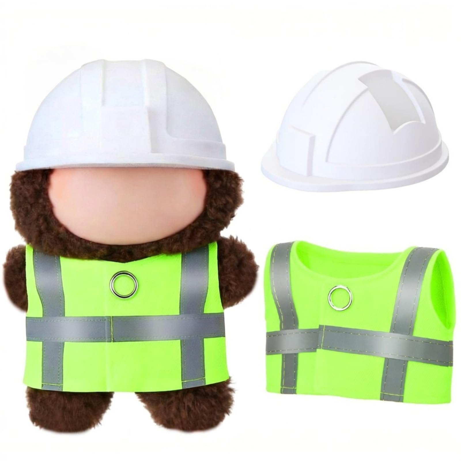Simgoing 17cm Doll Construction Worker Costume Outfit Accessory with Mini Construction Helmet & Safety Vest Fits Stand Seat Series Hard Hat Doll Clothes for Display Collection Gift (White)