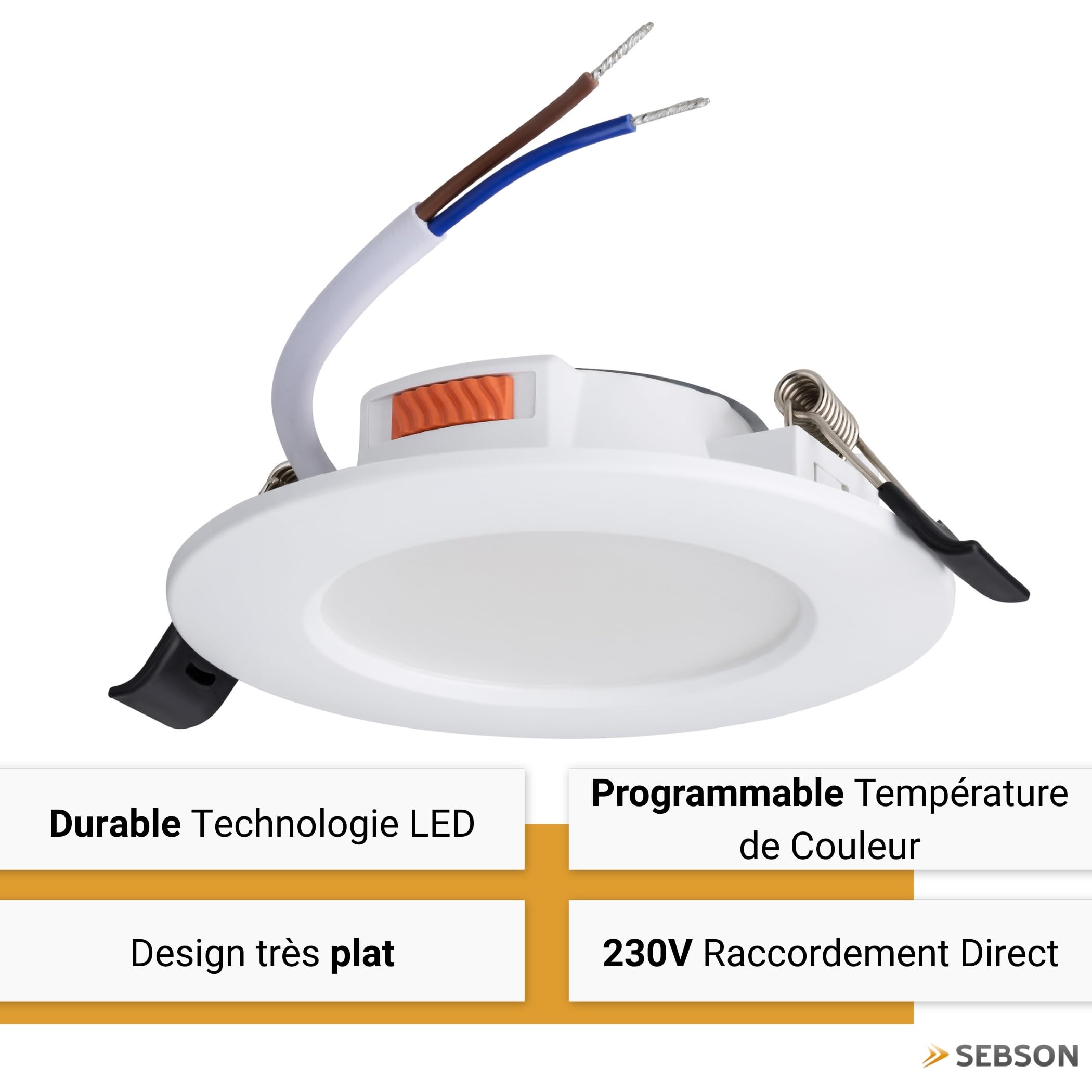 SEBSON Spot LED encastrable 230V 5W 540lm - Panneau LED rond 94mm