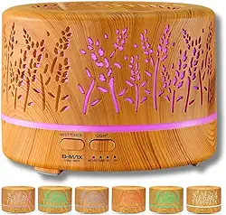 Difusor Ultrassônico Aromatizador Aromaterapia 700ml Estilo Madeira com Controle Remoto, Luz LED 7 Cores, Umidificador Silencioso Aromas Relaxantes por até 10h