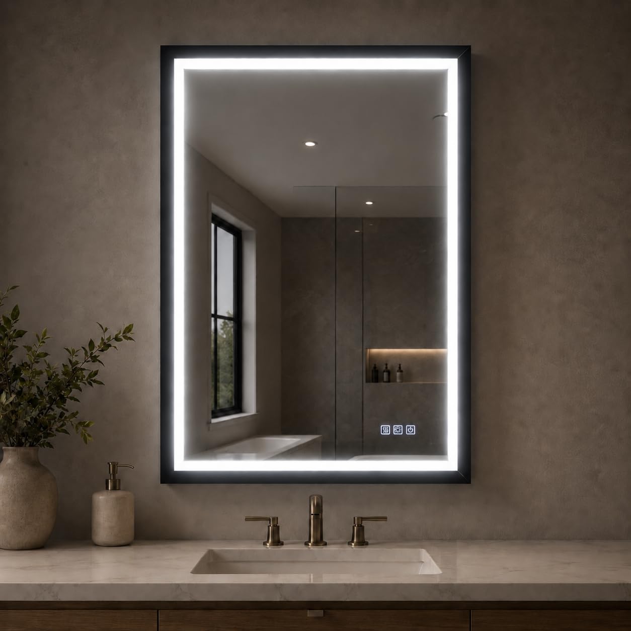 USHOWER 24x36 Inch Black Mirror with Light Frame, Shatter-Proof