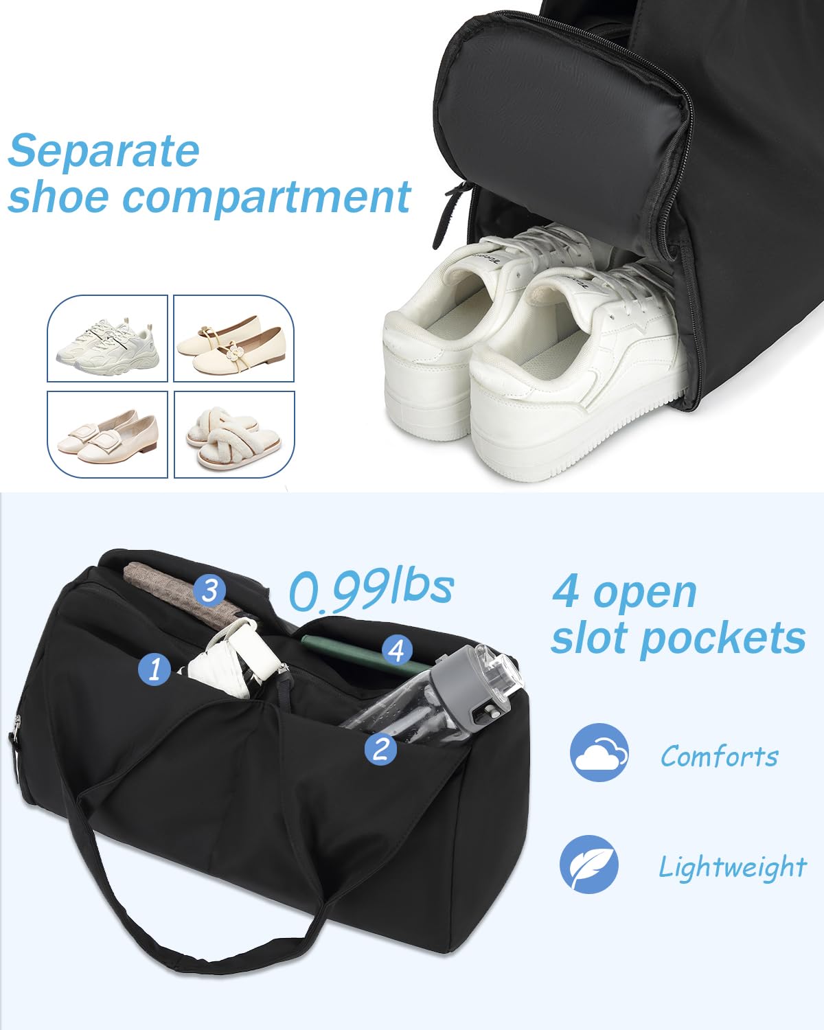 Sporttasche Damen Reisetasche Handgepäck mit Schuhfach & Nassfach Trainingstasche kleine Gym Tasche für Yoga Sauna Schwimmen