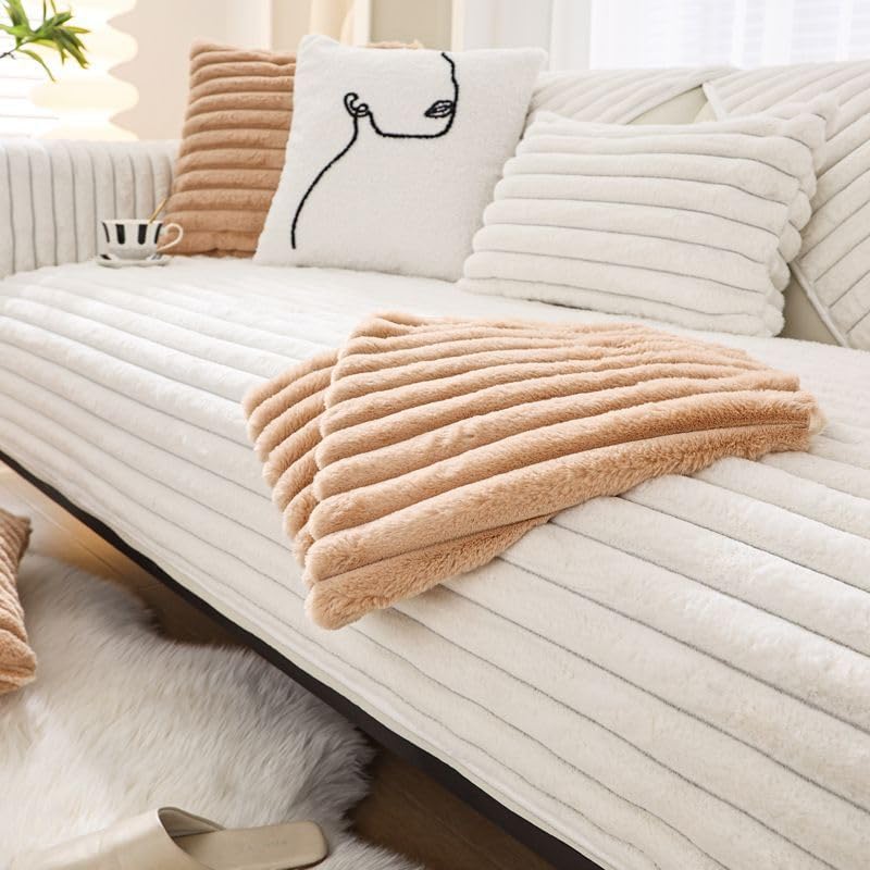 Housse de canapé tissu doux lapin blanc protection antidérapante pour animaux