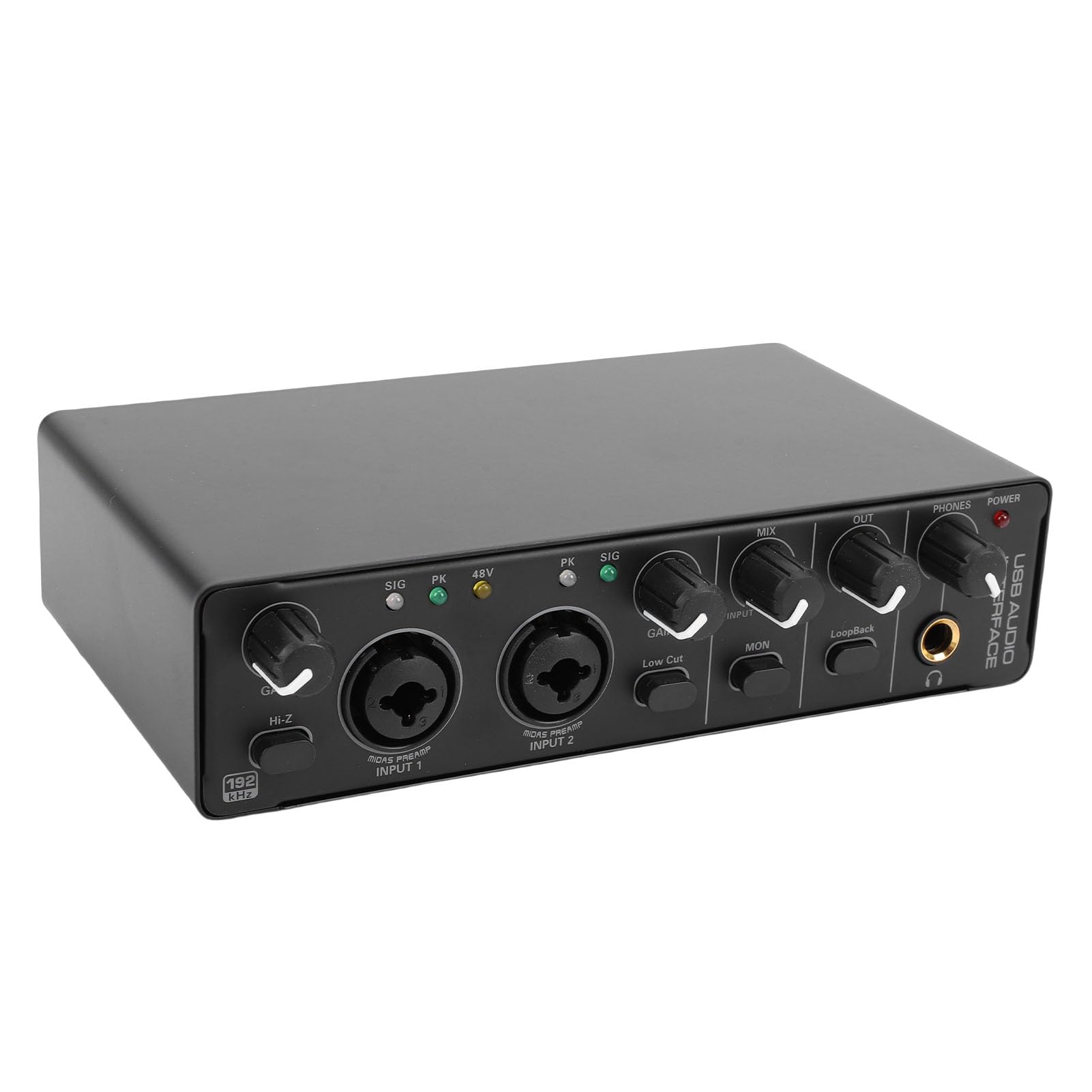 Interfejs Audio USB C, 24 Bity/192 KHz, Podwójne Wejścia TRS/XLR, Zasilanie 48 V, do Nagrywania Strumieniowego Podcastów (BLACK)