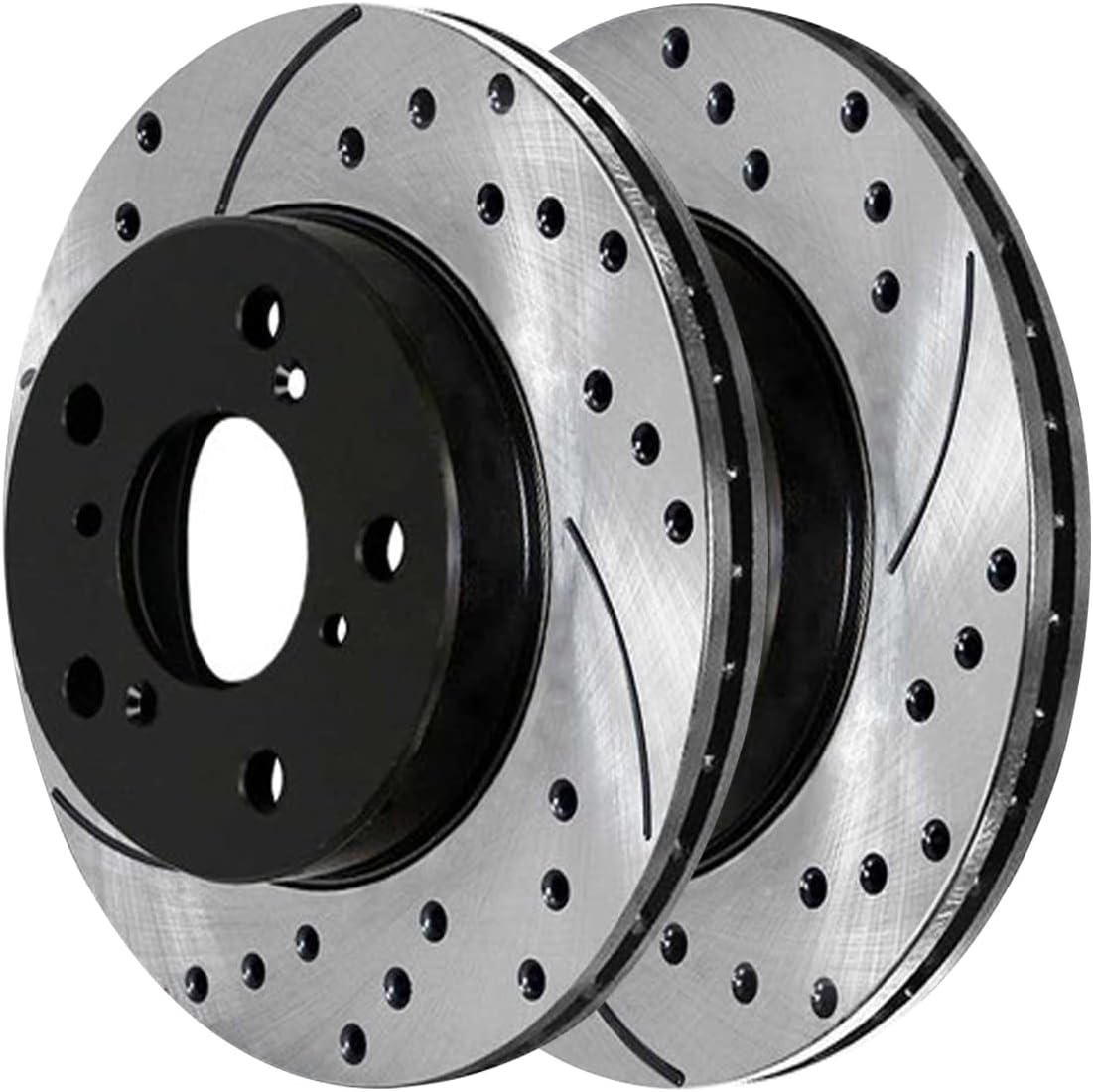 AutoShack Front Drilled Slotted Brake Rotors Black Pair of
