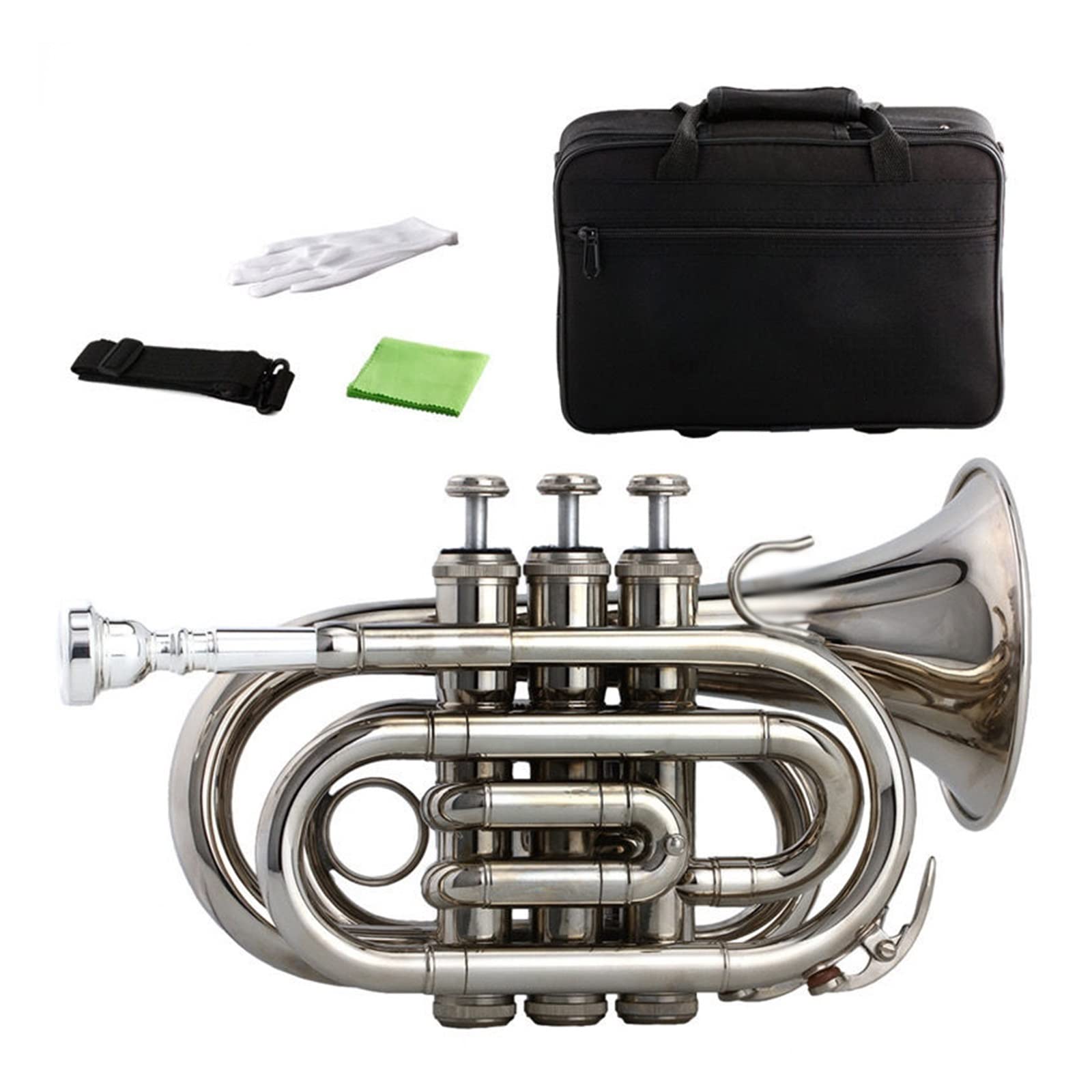 Principianti Mini Pocket Trumpet Tromba Tascabile In Si Bemolle Argentata Sib Cornetta A Fiato In Ottone Nichelato Misura Palmo Argentato Tromba tascabile