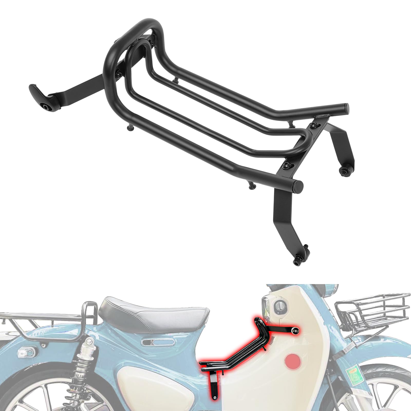 Portapacchi per moto compatibile con Honda Super Cub C125 2018-2025 (JA48/JA58/JA71) - Nero Portapacchi centrale per moto Cub C125 Accessori
