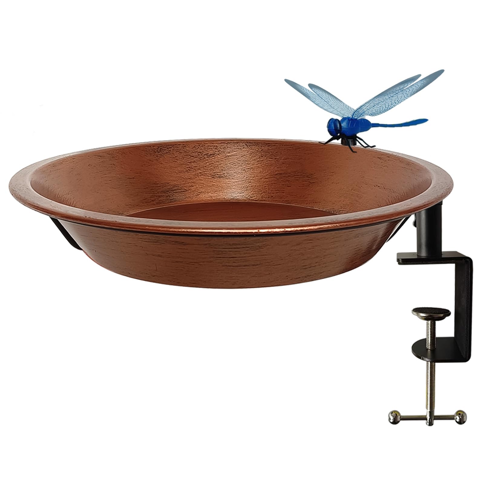 Deck Mounted Bird Bath for Outdoors, 11.5 Inches Metal Birdbath Bowl with Adjustable Steel Clamp, Antique Copper Deck Bird Feeder for Railing Balcony Fence Yard Art Garden Decor