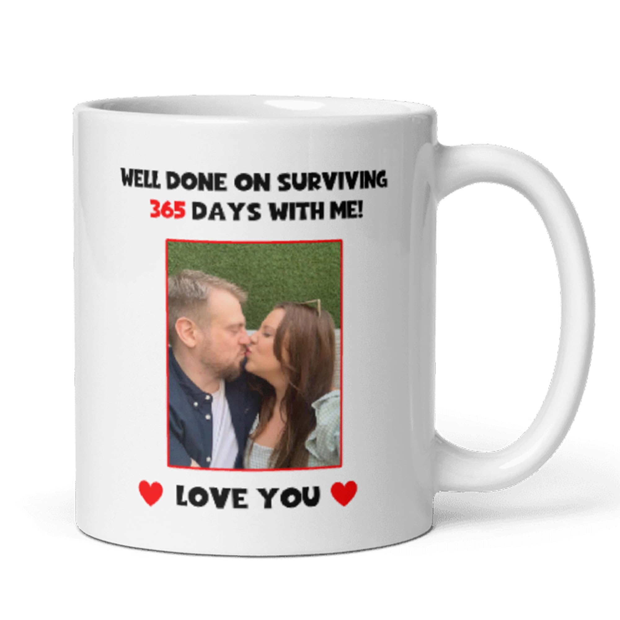 Confidently Quirky - Personalised Photo Funny 1st Anniversary White Mug, Survived 356 Day With Me, Funny 1 year Together, Paper Anniversary, First Year Wedding Gift