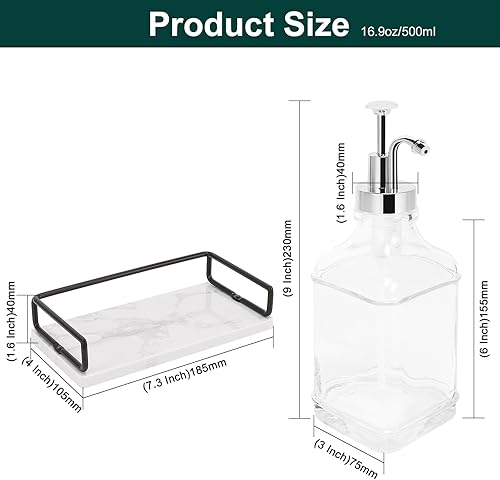 Miniatura 4 de BathAce Dispensador de jarabe de café con bandeja de mármol, botellas de jarabe de vidrio transparente con bomba, 2 dispensadores de jarabe de arce