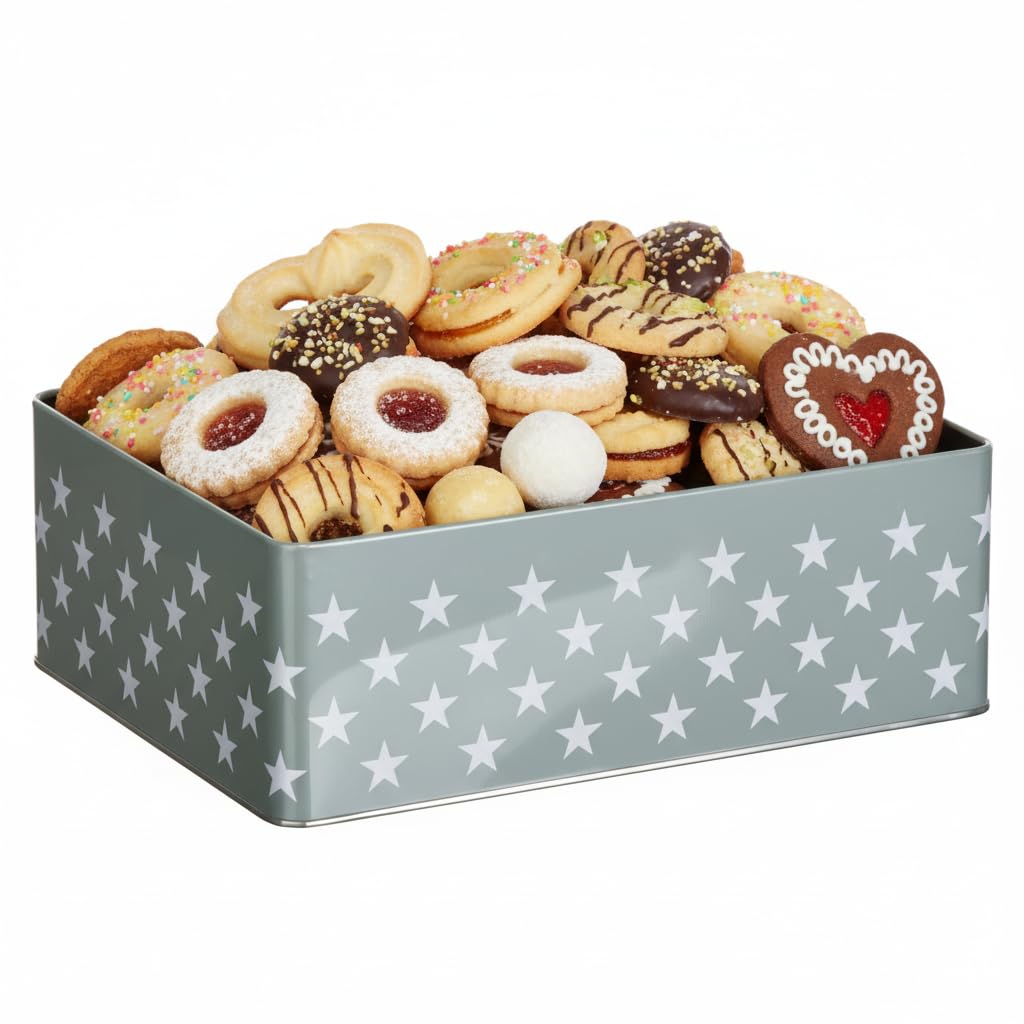 Brandsseller Set di 5 barattoli per biscotti in metallo – Barattoli natalizi con coperchio, contenitori alimentari per biscotti, dolci e pasticcini – Design grigio con stelle