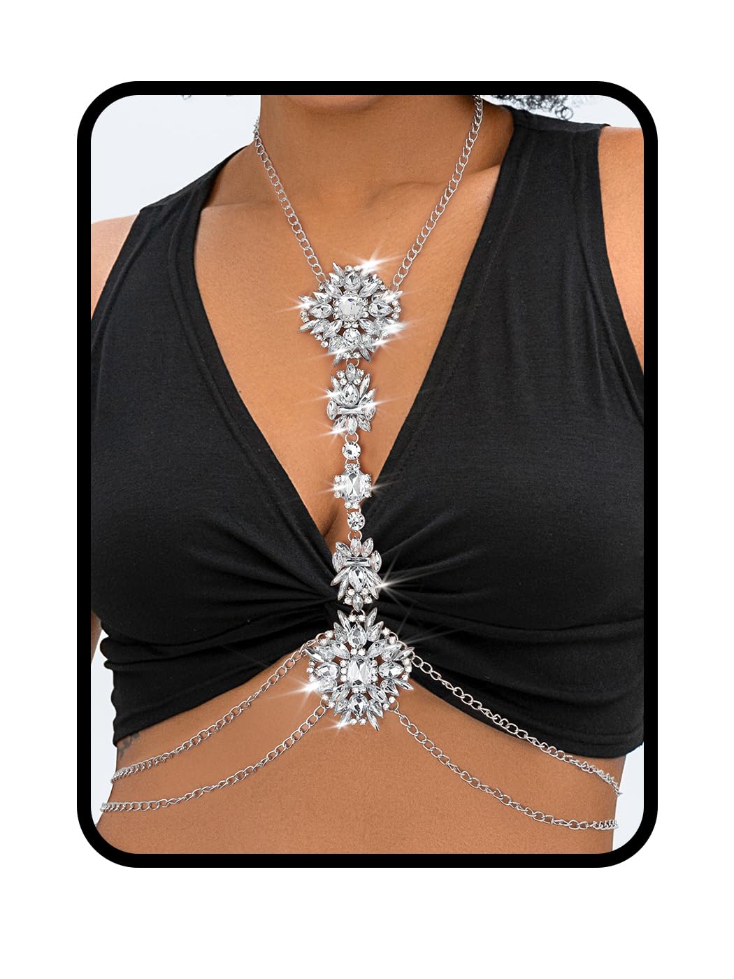 ELABEST Boho Rhinestone Statement Chest Chain Crystal Necklace Body Chain Summer Beach Body Jewelry Accessories for Women