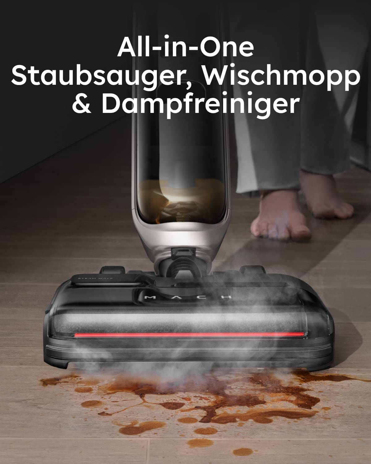 eufy MACH V1 Ultra, Kabelloser All-in-One Stabstaubsauger mit Dampfwischer, SteamWave™, Always-Clean Mop™, 3-fache Selbstreinigung, Eco-Clean Ozon, Tesla Valve Mixing(Generalüberholt)